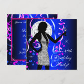 Invitation Fête d'anniversaire royale bleue pour femmes (Devant / Derrière)