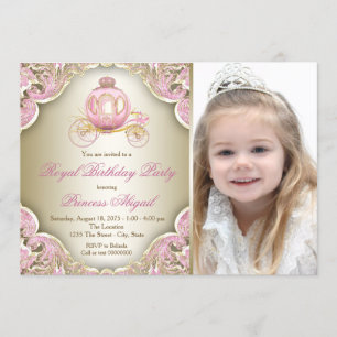 Invitation Fête d'anniversaire royale de rose et de princesse