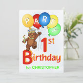 Invitation Fête d'anniversaire royale d'ours de nounours ?ère (Debout devant)