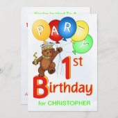 Invitation Fête d'anniversaire royale d'ours de nounours ?ère (Devant / Derrière)