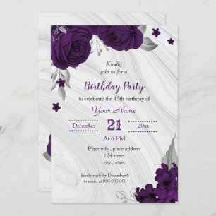 Invitation fête d'anniversaire royale violette argent