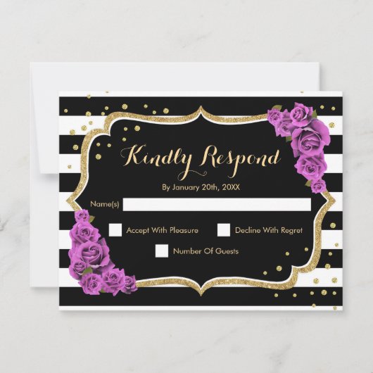 Invitation Fête d'anniversaire RSVP - Gold Black Purple Card (Devant)