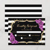 Invitation Fête d'anniversaire RSVP - Gold Black Purple Card (Devant / Derrière)