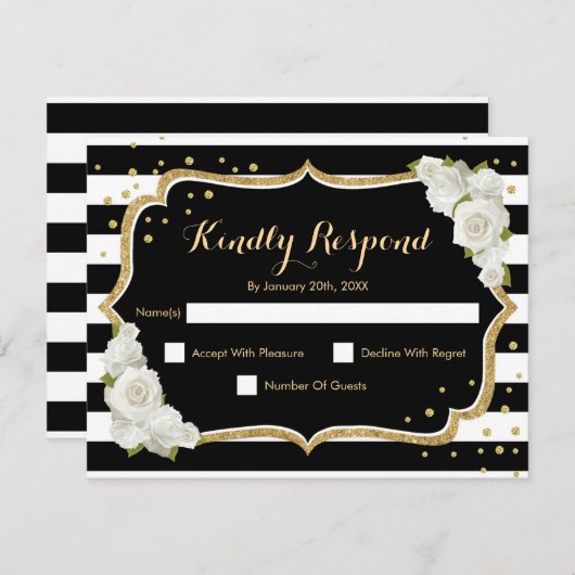 Invitation Fête d'anniversaire RSVP - Gold Black White Card (Devant / Derrière)
