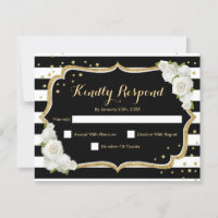 Fête d'anniversaire RSVP - Gold Black White Card
