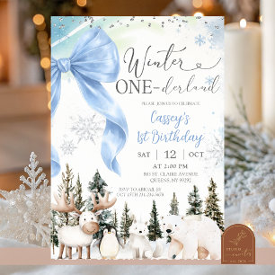 Invitation Fête d'anniversaire RUBAN BLEU Animaux arctiques H