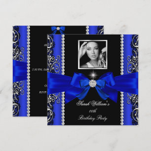 Invitation Fête d'anniversaire ruban bleu royal Photo noir ar