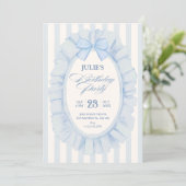 Invitation Fête d'anniversaire ruban souple bleu (Debout devant)