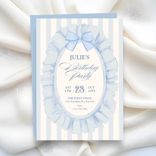 Invitation Fête d'anniversaire ruban souple bleu