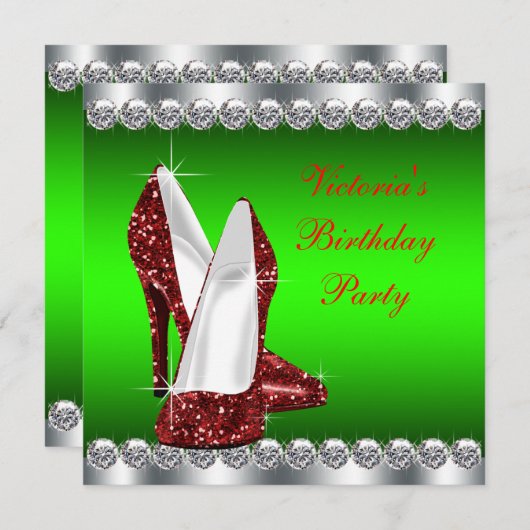 Invitation Fête d'anniversaire Ruby Red et Green Christmas (Devant / Derrière)