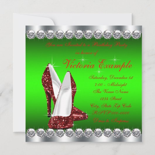 Invitation Fête d'anniversaire Ruby Red et Green Christmas (Dos)