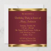 Invitation Fête d'anniversaire Ruby Red Wine et Burgundy Gold (Dos)