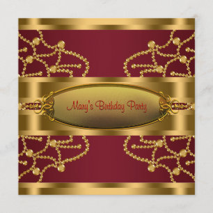 Invitation Fête d'anniversaire Ruby Red Wine et Burgundy Gold