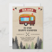 Invitation Fête d'anniversaire Rustic Flannel One Happy Campe (Devant)