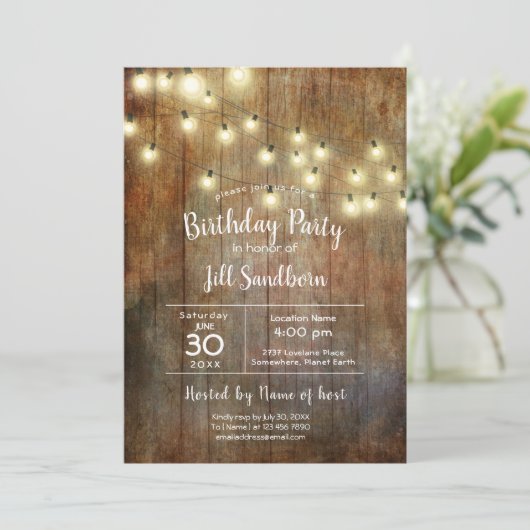 Invitation Fête d'anniversaire Rustic Wood & String (Debout devant)