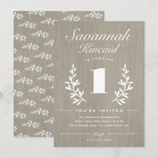 Invitation Fête d'anniversaire Rustic Woods 1 an (Devant / Derrière)