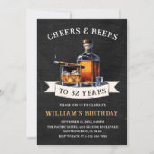 Invitation Fête d'anniversaire rustique 32 ans Cheers & Beers (Devant)
