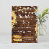 Invitation Fête d'anniversaire Rustique Campagnard Tournesol (Debout devant)