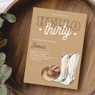 Invitation Fête d'anniversaire rustique campagne Hello Thirty