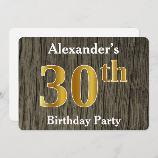 Invitation Fête d'anniversaire rustique de 30 ans, doré faux (Devant / Derrière)