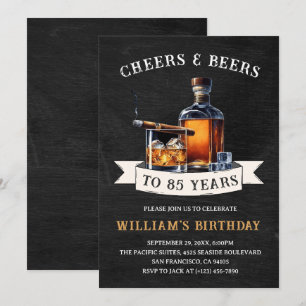 Invitation Fête d'anniversaire rustique de 85 ans Cheers & Be