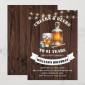 Invitation Fête d'anniversaire rustique de 91 ans Cheers & Be (Devant / Derrière)