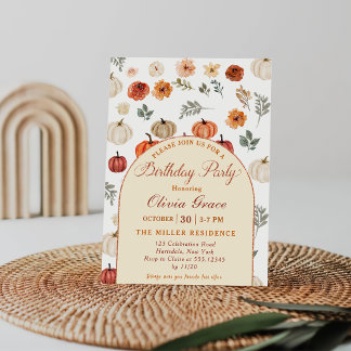 Invitation Fête d'anniversaire rustique de citrouille d'autom