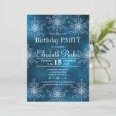 Invitation Fête d'anniversaire rustique de l'hiver aux flocon (Debout devant)