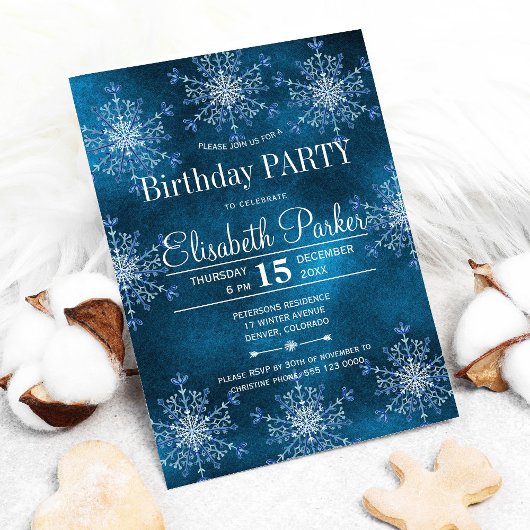 Invitation Fête d'anniversaire rustique de l'hiver aux flocon