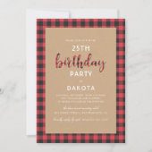 Invitation Fête d'anniversaire rustique de manuscrit de plaid (Devant)