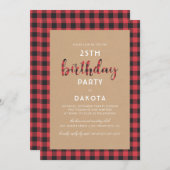 Invitation Fête d'anniversaire rustique de manuscrit de plaid (Devant / Derrière)