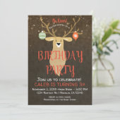 Invitation Fête d'anniversaire rustique de Noël avec cerfs (Debout devant)