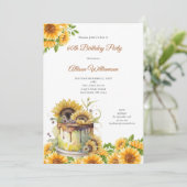 Invitation Fête d'anniversaire rustique de tournesols pour se (Debout devant)