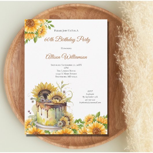 Invitation Fête d'anniversaire rustique de tournesols pour se