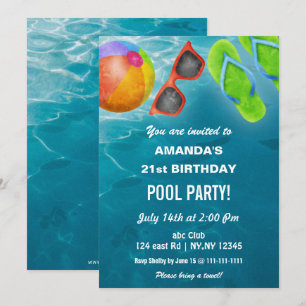 Invitation Fête d'anniversaire rustique d'été à la piscine 