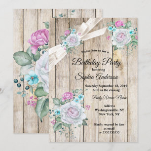 Invitation Fête d'anniversaire rustique en bois bleu sarcelle