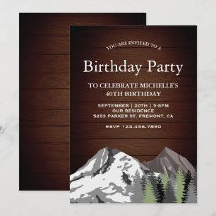 Invitation Fête d'anniversaire Rustique en Bois de Montagne e