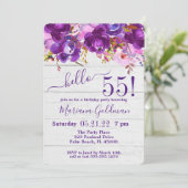 Invitation Fête d'anniversaire rustique florale violette 55 a (Debout devant)
