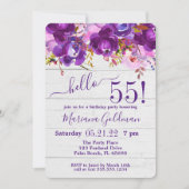 Invitation Fête d'anniversaire rustique florale violette 55 a (Devant)