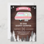 Invitation Fête d'anniversaire Rustique Forest One Happy Camp (Devant)