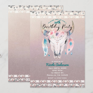 Invitation Fête d'anniversaire Rustique Glam Boho Floral Crân