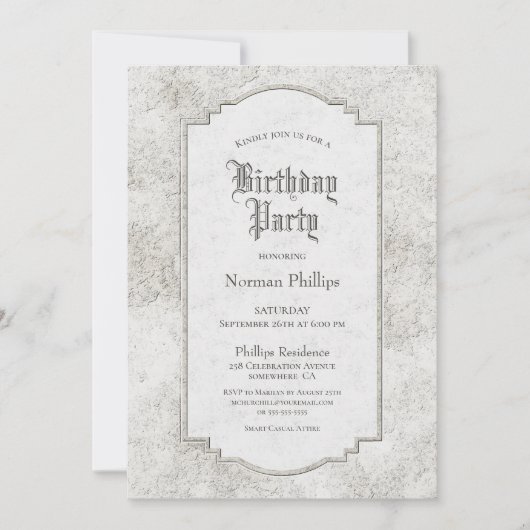 Invitation Fête d'anniversaire Rustique Gris pâle en pierre s (Devant)
