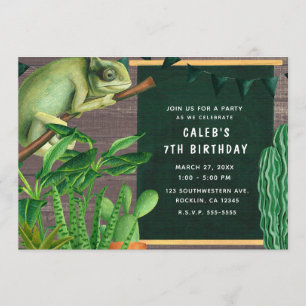 Invitation Fête d'anniversaire rustique sur le thème des igua