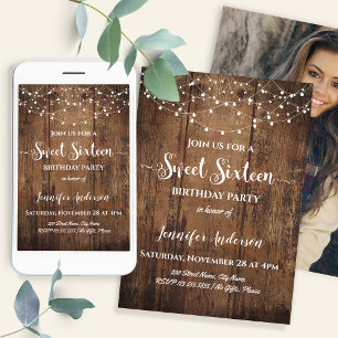 Invitation Fête d'anniversaire rustique Sweet 16