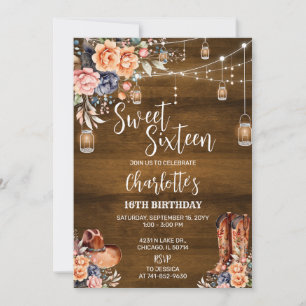 Invitation Fête d'anniversaire rustique western pour une Swee