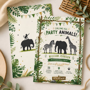 Invitation Fête d'anniversaire Safari Jungle Animaux 2ème ann
