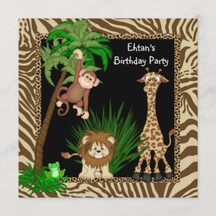 Invitation Fête d'anniversaire safari jungle pour garçons