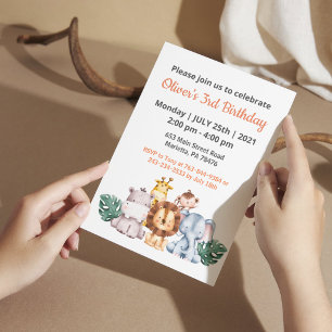 Invitation Fête d'anniversaire Safari Jungle Verdure
