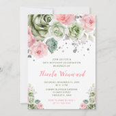 Invitation Fête d'anniversaire Sage Green et Rose Floral (Devant)