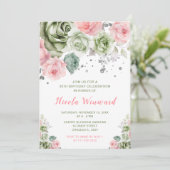 Invitation Fête d'anniversaire Sage Green et Rose Floral (Debout devant)